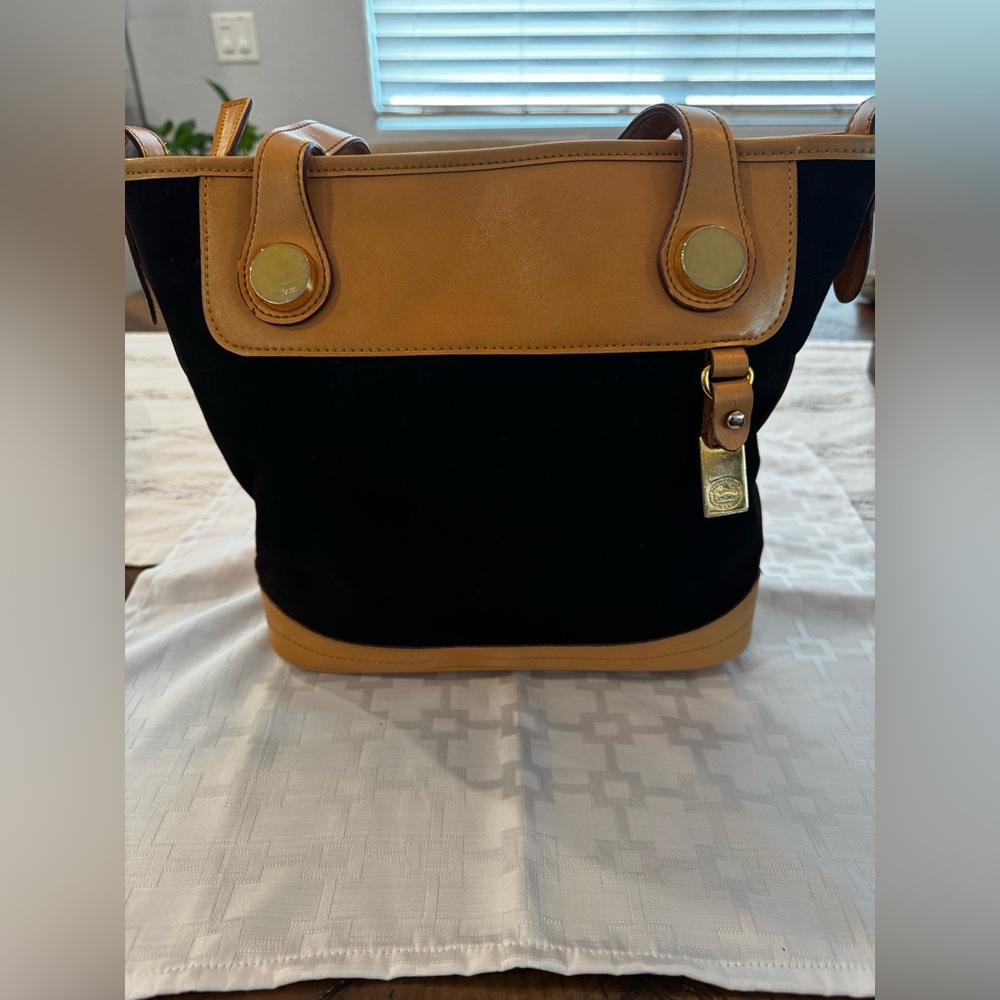 Black Canvas Tote with Tan Leather Trim
